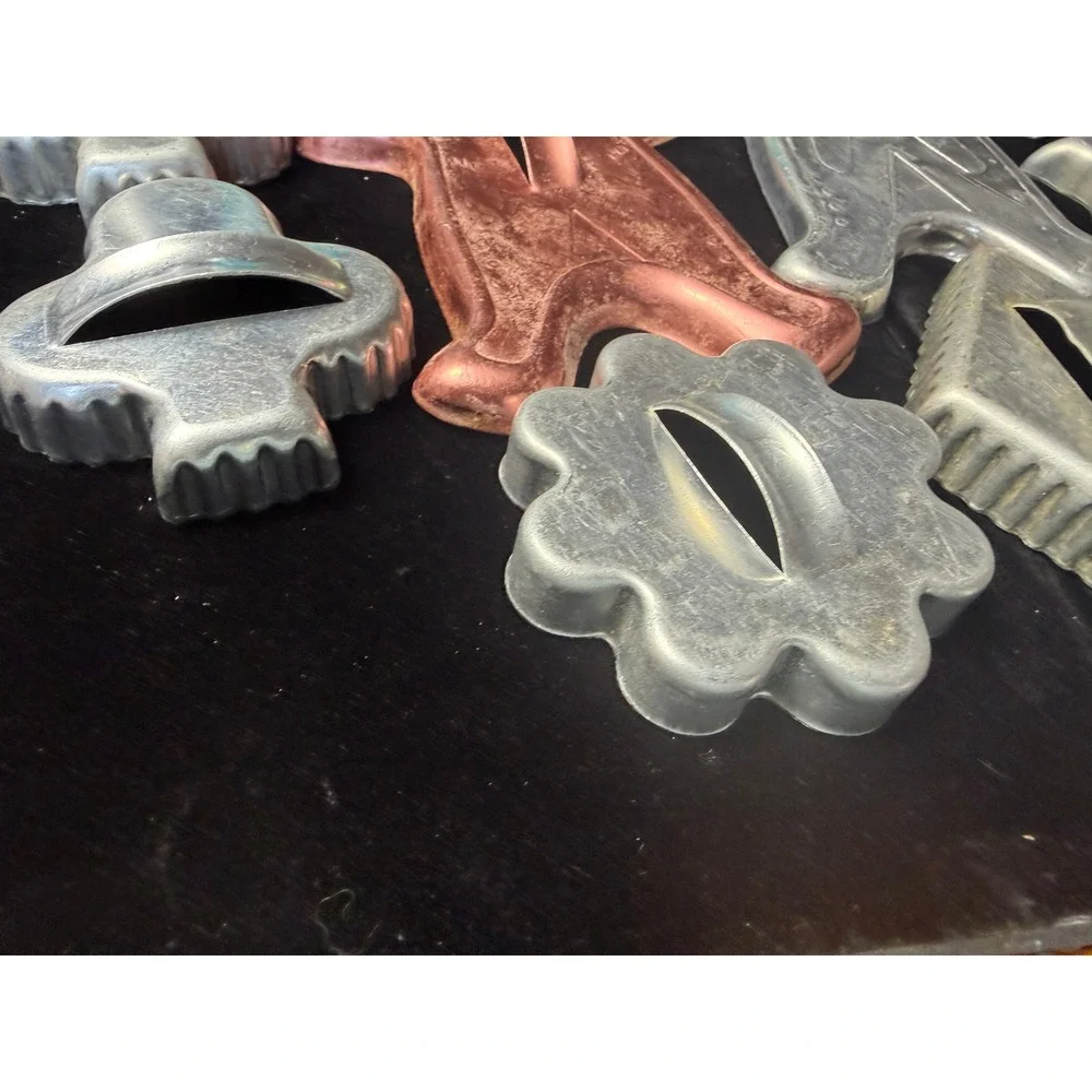Vintage Aluminum Cookie Cutters Set of 11 Horses Gingerbread Men Bird Card Suits